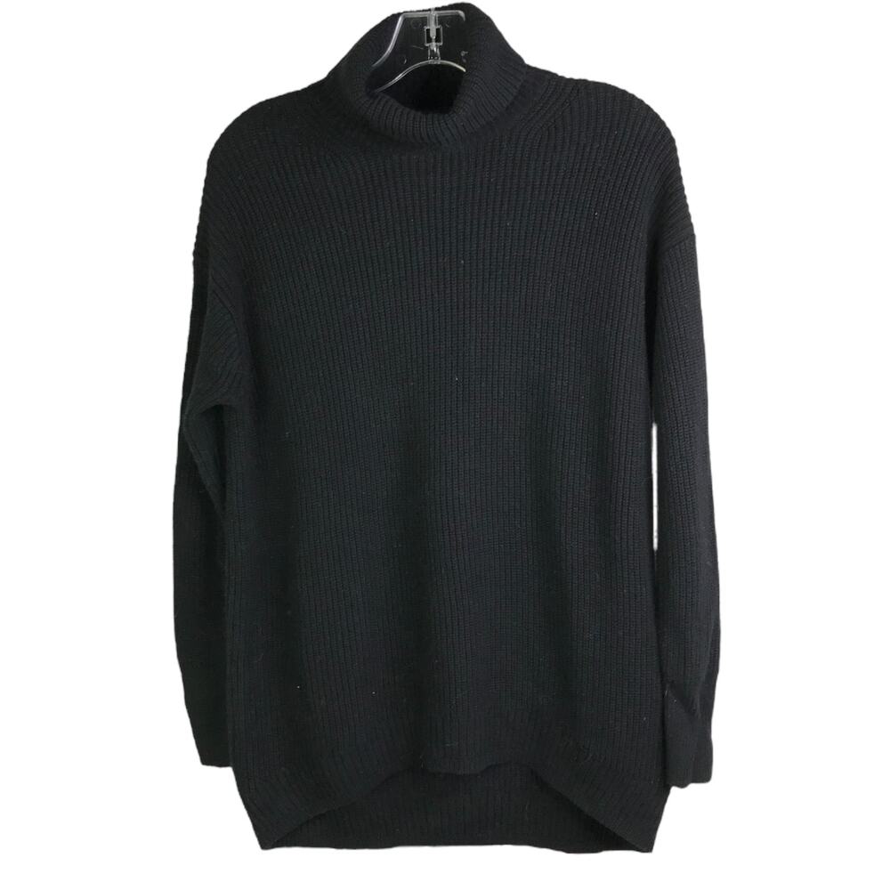 J.Crew Sweater Womens XXS Black Ribbed Weave Turtleneck Cotton Cashmere Pullover